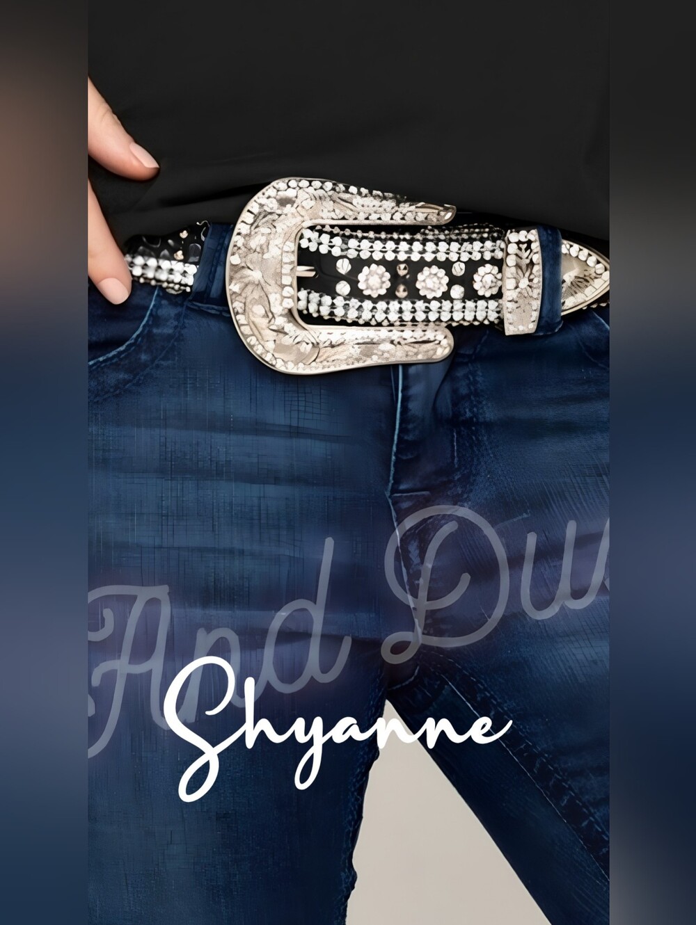 Rhinestone Black Leather Embellished  Belt